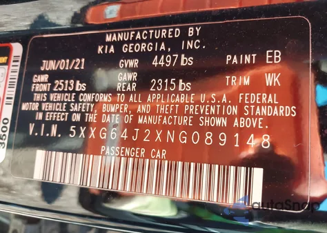 2022 Kia K5 Gt-Line from USA, damaged, VIN 5XXG64J2XNG089148